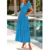 image:imagePRETTYGARDEN Summer Dresses for Women 2026 Eyelet Square Neck Puff Sleeve Smocked Wedding Guest Maxi Dress with PocketsLake Blue