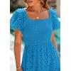 image:imagePRETTYGARDEN Summer Dresses for Women 2026 Eyelet Square Neck Puff Sleeve Smocked Wedding Guest Maxi Dress with PocketsLake Blue