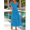 image:imagePRETTYGARDEN Summer Dresses for Women 2026 Eyelet Square Neck Puff Sleeve Smocked Wedding Guest Maxi Dress with PocketsLake Blue