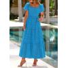 image:imagePRETTYGARDEN Summer Dresses for Women 2026 Eyelet Square Neck Puff Sleeve Smocked Wedding Guest Maxi Dress with PocketsLake Blue