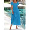 image:imagePRETTYGARDEN Summer Dresses for Women 2026 Eyelet Square Neck Puff Sleeve Smocked Wedding Guest Maxi Dress with PocketsLake Blue