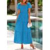 image:imagePRETTYGARDEN Summer Dresses for Women 2026 Eyelet Square Neck Puff Sleeve Smocked Wedding Guest Maxi Dress with PocketsLake Blue