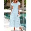 image:imagePRETTYGARDEN Summer Dresses for Women 2026 Eyelet Square Neck Puff Sleeve Smocked Wedding Guest Maxi Dress with PocketsLight Blue