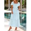 image:imagePRETTYGARDEN Summer Dresses for Women 2026 Eyelet Square Neck Puff Sleeve Smocked Wedding Guest Maxi Dress with PocketsLight Blue