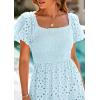 image:imagePRETTYGARDEN Summer Dresses for Women 2026 Eyelet Square Neck Puff Sleeve Smocked Wedding Guest Maxi Dress with PocketsLight Blue