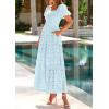 image:imagePRETTYGARDEN Summer Dresses for Women 2026 Eyelet Square Neck Puff Sleeve Smocked Wedding Guest Maxi Dress with PocketsLight Blue