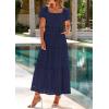 image:imagePRETTYGARDEN Summer Dresses for Women 2026 Eyelet Square Neck Puff Sleeve Smocked Wedding Guest Maxi Dress with PocketsNavy