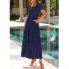 image:imagePRETTYGARDEN Summer Dresses for Women 2026 Eyelet Square Neck Puff Sleeve Smocked Wedding Guest Maxi Dress with PocketsNavy