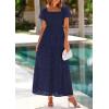 image:imagePRETTYGARDEN Summer Dresses for Women 2026 Eyelet Square Neck Puff Sleeve Smocked Wedding Guest Maxi Dress with PocketsNavy