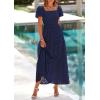 image:imagePRETTYGARDEN Summer Dresses for Women 2026 Eyelet Square Neck Puff Sleeve Smocked Wedding Guest Maxi Dress with PocketsNavy