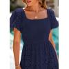 image:imagePRETTYGARDEN Summer Dresses for Women 2026 Eyelet Square Neck Puff Sleeve Smocked Wedding Guest Maxi Dress with PocketsNavy