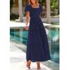 image:imagePRETTYGARDEN Summer Dresses for Women 2026 Eyelet Square Neck Puff Sleeve Smocked Wedding Guest Maxi Dress with PocketsNavy