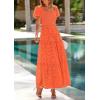 image:imagePRETTYGARDEN Summer Dresses for Women 2026 Eyelet Square Neck Puff Sleeve Smocked Wedding Guest Maxi Dress with PocketsOrange