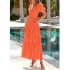 image:imagePRETTYGARDEN Summer Dresses for Women 2026 Eyelet Square Neck Puff Sleeve Smocked Wedding Guest Maxi Dress with PocketsOrange