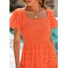 image:imagePRETTYGARDEN Summer Dresses for Women 2026 Eyelet Square Neck Puff Sleeve Smocked Wedding Guest Maxi Dress with PocketsOrange