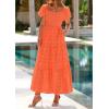 image:imagePRETTYGARDEN Summer Dresses for Women 2026 Eyelet Square Neck Puff Sleeve Smocked Wedding Guest Maxi Dress with PocketsOrange