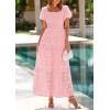 image:imagePRETTYGARDEN Summer Dresses for Women 2026 Eyelet Square Neck Puff Sleeve Smocked Wedding Guest Maxi Dress with PocketsPink