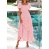 image:imagePRETTYGARDEN Summer Dresses for Women 2026 Eyelet Square Neck Puff Sleeve Smocked Wedding Guest Maxi Dress with PocketsPink