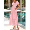 image:imagePRETTYGARDEN Summer Dresses for Women 2026 Eyelet Square Neck Puff Sleeve Smocked Wedding Guest Maxi Dress with PocketsPink