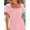 image:imagePRETTYGARDEN Summer Dresses for Women 2026 Eyelet Square Neck Puff Sleeve Smocked Wedding Guest Maxi Dress with PocketsPink