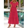 image:imagePRETTYGARDEN Summer Dresses for Women 2026 Eyelet Square Neck Puff Sleeve Smocked Wedding Guest Maxi Dress with PocketsRed