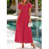 image:imagePRETTYGARDEN Summer Dresses for Women 2026 Eyelet Square Neck Puff Sleeve Smocked Wedding Guest Maxi Dress with PocketsRed