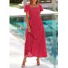 image:imagePRETTYGARDEN Summer Dresses for Women 2026 Eyelet Square Neck Puff Sleeve Smocked Wedding Guest Maxi Dress with PocketsRed
