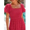 image:imagePRETTYGARDEN Summer Dresses for Women 2026 Eyelet Square Neck Puff Sleeve Smocked Wedding Guest Maxi Dress with PocketsRed