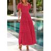 image:imagePRETTYGARDEN Summer Dresses for Women 2026 Eyelet Square Neck Puff Sleeve Smocked Wedding Guest Maxi Dress with PocketsRed