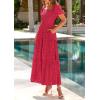 image:imagePRETTYGARDEN Summer Dresses for Women 2026 Eyelet Square Neck Puff Sleeve Smocked Wedding Guest Maxi Dress with PocketsRed