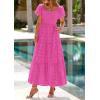 image:imagePRETTYGARDEN Summer Dresses for Women 2026 Eyelet Square Neck Puff Sleeve Smocked Wedding Guest Maxi Dress with PocketsRose Pink