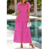 image:imagePRETTYGARDEN Summer Dresses for Women 2026 Eyelet Square Neck Puff Sleeve Smocked Wedding Guest Maxi Dress with PocketsRose Pink