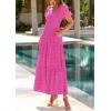 image:imagePRETTYGARDEN Summer Dresses for Women 2026 Eyelet Square Neck Puff Sleeve Smocked Wedding Guest Maxi Dress with PocketsRose Pink
