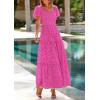 image:imagePRETTYGARDEN Summer Dresses for Women 2026 Eyelet Square Neck Puff Sleeve Smocked Wedding Guest Maxi Dress with PocketsRose Pink