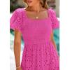 image:imagePRETTYGARDEN Summer Dresses for Women 2026 Eyelet Square Neck Puff Sleeve Smocked Wedding Guest Maxi Dress with PocketsRose Pink