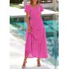 image:imagePRETTYGARDEN Summer Dresses for Women 2026 Eyelet Square Neck Puff Sleeve Smocked Wedding Guest Maxi Dress with PocketsRose Pink