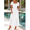 image:imagePRETTYGARDEN Summer Dresses for Women 2026 Eyelet Square Neck Puff Sleeve Smocked Wedding Guest Maxi Dress with PocketsWhite