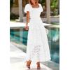 image:imagePRETTYGARDEN Summer Dresses for Women 2026 Eyelet Square Neck Puff Sleeve Smocked Wedding Guest Maxi Dress with PocketsWhite