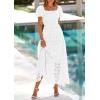 image:imagePRETTYGARDEN Summer Dresses for Women 2026 Eyelet Square Neck Puff Sleeve Smocked Wedding Guest Maxi Dress with PocketsWhite