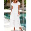image:imagePRETTYGARDEN Summer Dresses for Women 2026 Eyelet Square Neck Puff Sleeve Smocked Wedding Guest Maxi Dress with PocketsWhite