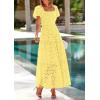 image:imagePRETTYGARDEN Summer Dresses for Women 2026 Eyelet Square Neck Puff Sleeve Smocked Wedding Guest Maxi Dress with PocketsYellow