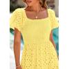 image:imagePRETTYGARDEN Summer Dresses for Women 2026 Eyelet Square Neck Puff Sleeve Smocked Wedding Guest Maxi Dress with PocketsYellow