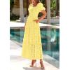 image:imagePRETTYGARDEN Summer Dresses for Women 2026 Eyelet Square Neck Puff Sleeve Smocked Wedding Guest Maxi Dress with PocketsYellow