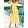 image:imagePRETTYGARDEN Summer Dresses for Women 2026 Eyelet Square Neck Puff Sleeve Smocked Wedding Guest Maxi Dress with PocketsYellow