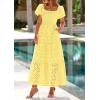 image:imagePRETTYGARDEN Summer Dresses for Women 2026 Eyelet Square Neck Puff Sleeve Smocked Wedding Guest Maxi Dress with PocketsYellow
