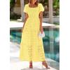 image:imagePRETTYGARDEN Summer Dresses for Women 2026 Eyelet Square Neck Puff Sleeve Smocked Wedding Guest Maxi Dress with PocketsYellow