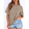 image:imagePRETTYGARDEN Summer Tops for Women 2026 Lace Short Sleeve TShirts Casual Blouses Spring Fashion Clothes Vacation OutfitsKhaki