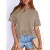 image:imagePRETTYGARDEN Summer Tops for Women 2026 Lace Short Sleeve TShirts Casual Blouses Spring Fashion Clothes Vacation OutfitsKhaki