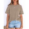 image:imagePRETTYGARDEN Summer Tops for Women 2026 Lace Short Sleeve TShirts Casual Blouses Spring Fashion Clothes Vacation OutfitsKhaki