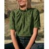 image:imagePRETTYGARDEN Summer Tops for Women 2026 Short Sleeve Embroidered Eyelet Shirts Dressy Casual Blouses Spring Fashion ClothesArmy Green